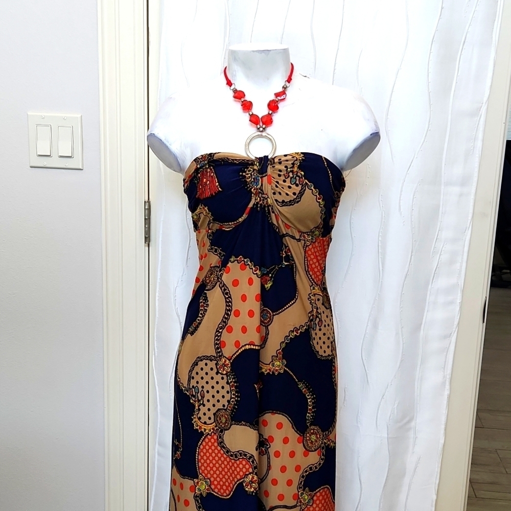 J Mode Jewelry Print Maxi Halter Dress